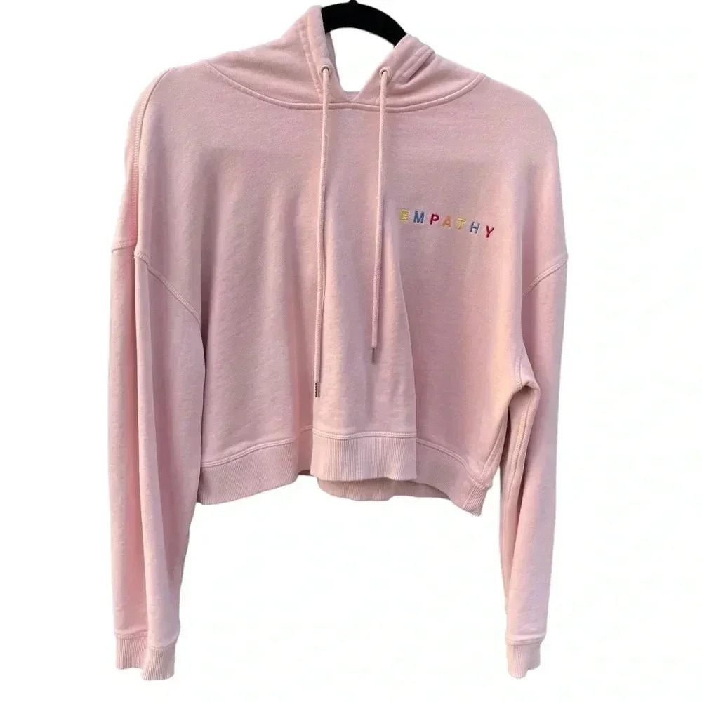 Empathy Embroidered Pink Cropped Hoodie